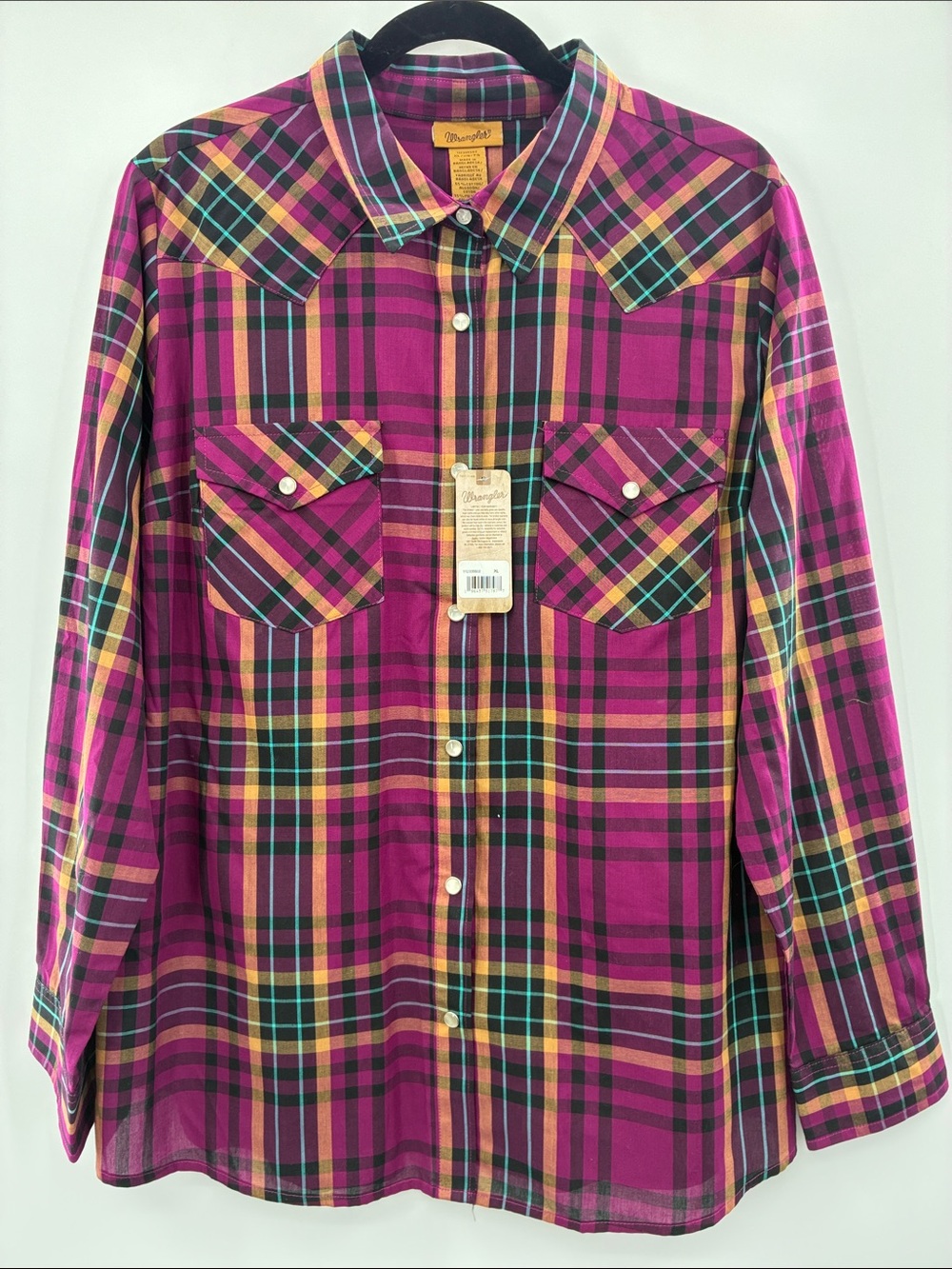 Wrangler Magenta Orange Plaid Button-Down Shirt NWT size: XL